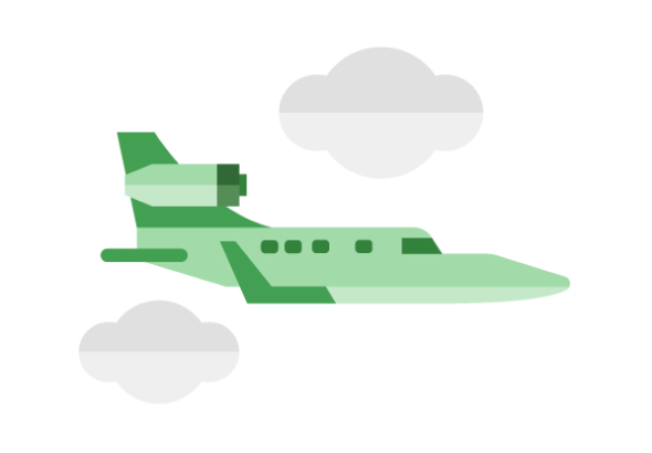Illustration: Flugzeug zwischen Wolken