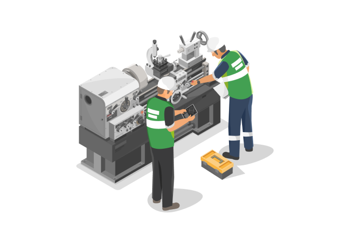 Illustration: Techniker arbeiten an Industriemaschinen