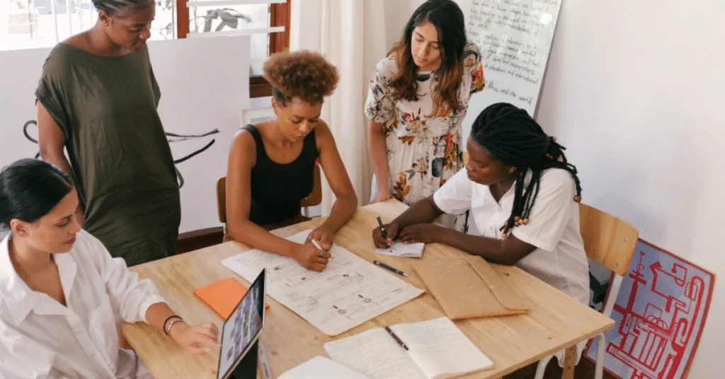 A cultural diverse team working together